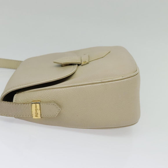 SAINT LAURENT Shoulder Bag Leather Beige Gold Auth bs29334