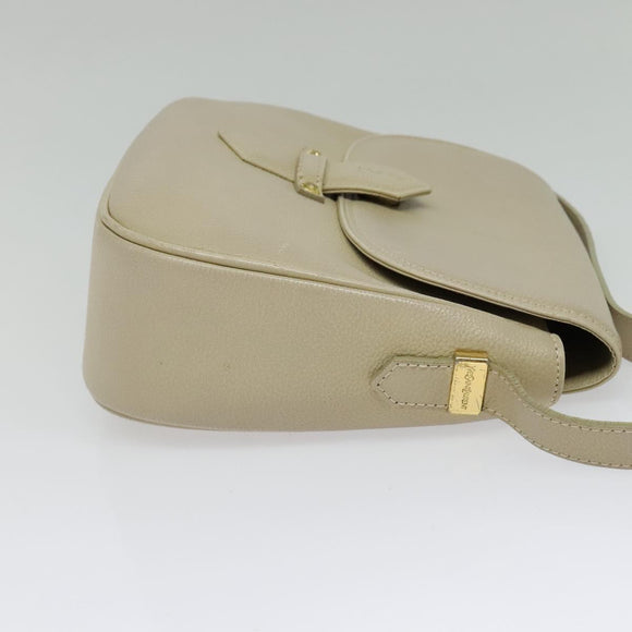 SAINT LAURENT Shoulder Bag Leather Beige Gold Auth bs29334