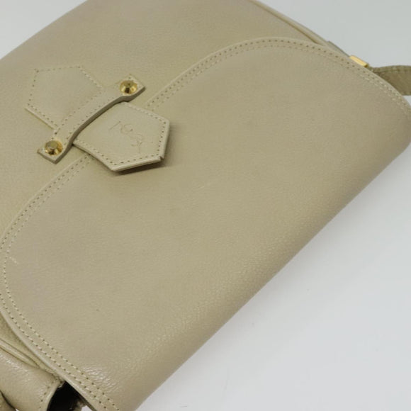 SAINT LAURENT Shoulder Bag Leather Beige Gold Auth bs29334