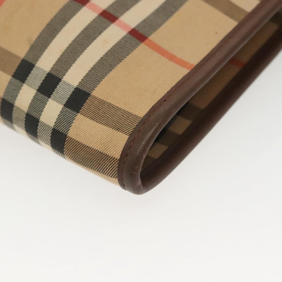 Burberrys Nova Check Clutch Bag Canvas Beige Gold Auth bs29335