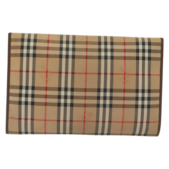 Burberrys Nova Check Clutch Bag Canvas Beige Gold Auth bs29335