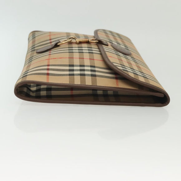 Burberrys Nova Check Clutch Bag Canvas Beige Gold Auth bs29335