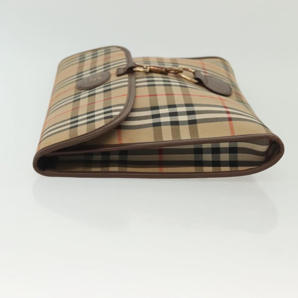 Burberrys Nova Check Clutch Bag Canvas Beige Gold Auth bs29335