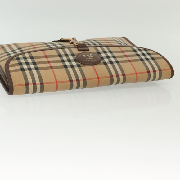 Burberrys Nova Check Clutch Bag Canvas Beige Gold Auth bs29335