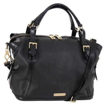 BURBERRY Boston Bag Leather 2way Black gold Auth bs29336