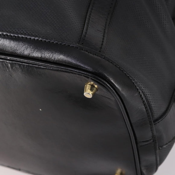 BURBERRY Boston Bag Leather 2way Black gold Auth bs29336