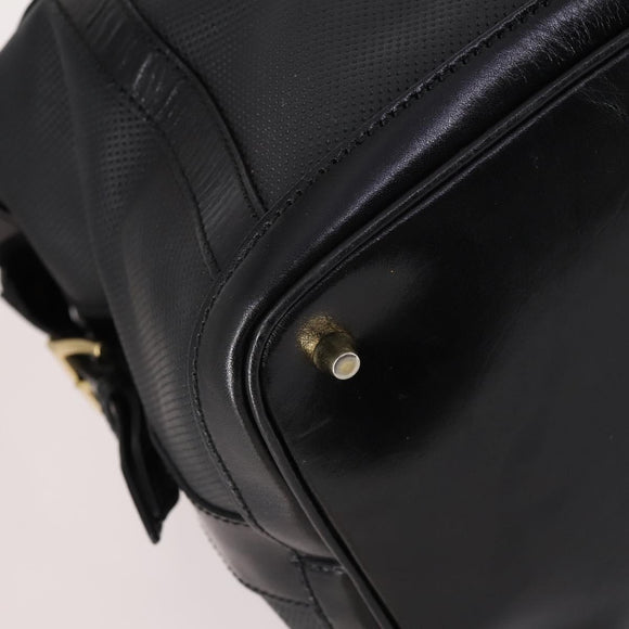 BURBERRY Boston Bag Leather 2way Black gold Auth bs29336