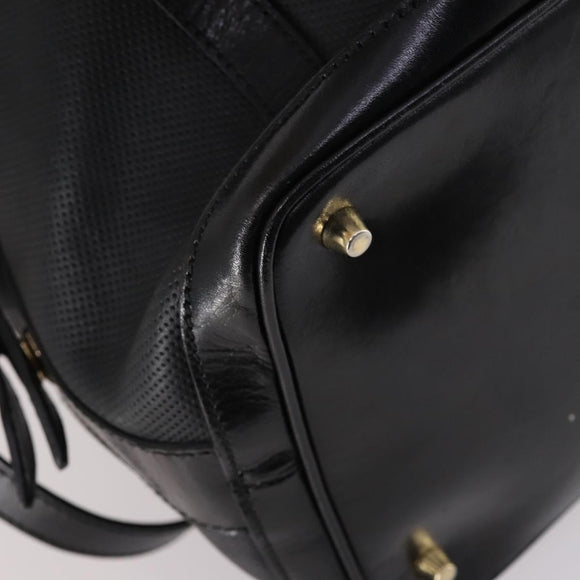 BURBERRY Boston Bag Leather 2way Black gold Auth bs29336
