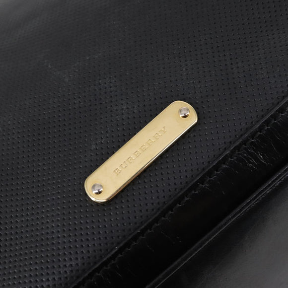 BURBERRY Boston Bag Leather 2way Black gold Auth bs29336