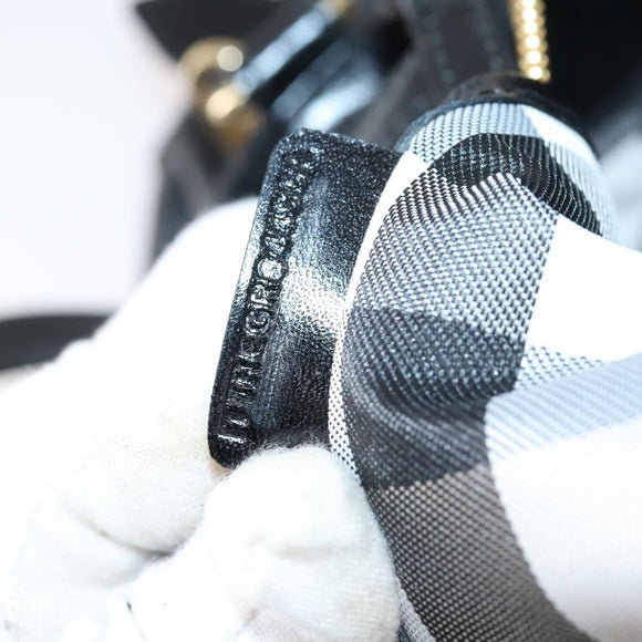 BURBERRY Boston Bag Leather 2way Black gold Auth bs29336