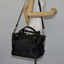 BURBERRY Boston Bag Leather 2way Black gold Auth bs29336-24