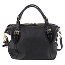 BURBERRY Boston Bag Leather 2way Black gold Auth bs29336-2