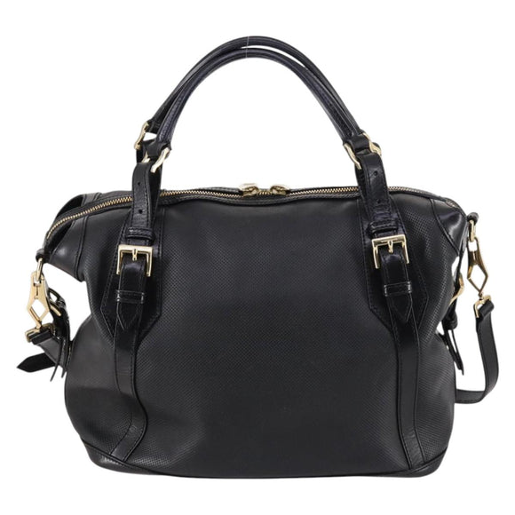 BURBERRY Boston Bag Leather 2way Black gold Auth bs29336