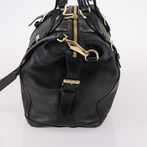 BURBERRY Boston Bag Leather 2way Black gold Auth bs29336