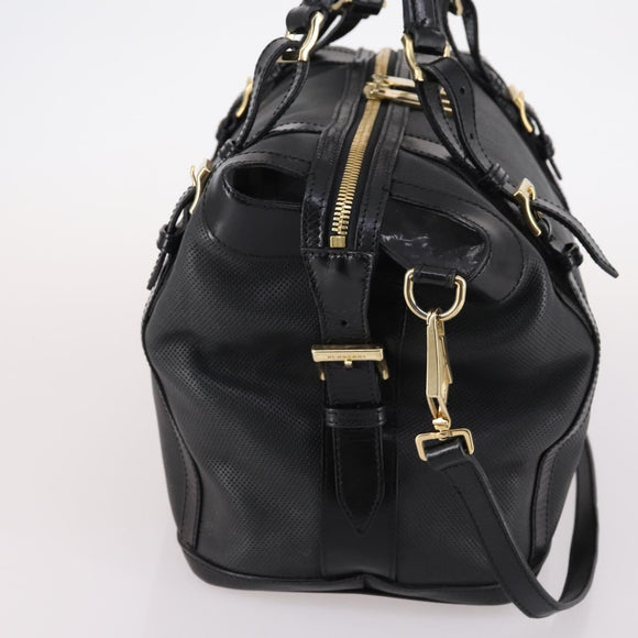 BURBERRY Boston Bag Leather 2way Black gold Auth bs29336