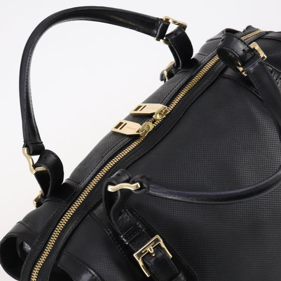BURBERRY Boston Bag Leather 2way Black gold Auth bs29336