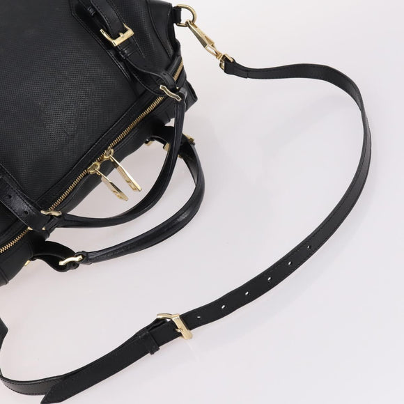 BURBERRY Boston Bag Leather 2way Black gold Auth bs29336