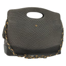 BALLY Quilted Hand Bag Leather 2way Gray Gold Auth bs29340-1