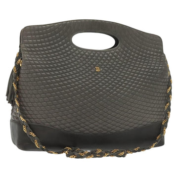 BALLY Quilted Hand Bag Leather 2way Gray Gold Auth bs29340