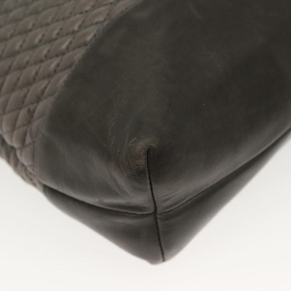 BALLY Quilted Hand Bag Leather 2way Gray Gold Auth bs29340