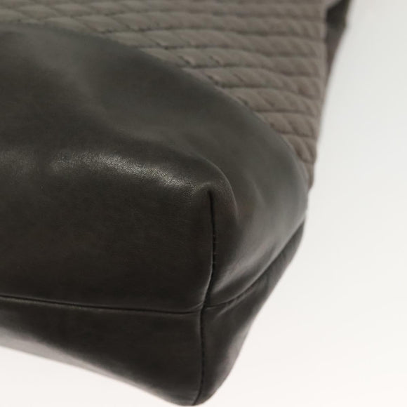 BALLY Quilted Hand Bag Leather 2way Gray Gold Auth bs29340