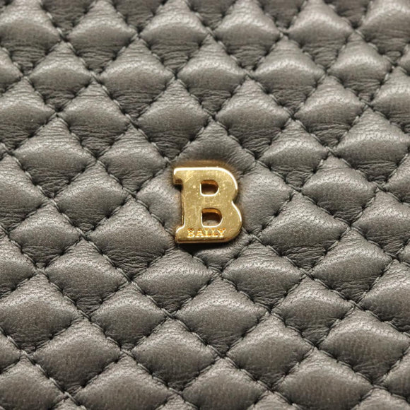BALLY Quilted Hand Bag Leather 2way Gray Gold Auth bs29340