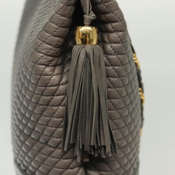 BALLY Quilted Hand Bag Leather 2way Gray Gold Auth bs29340