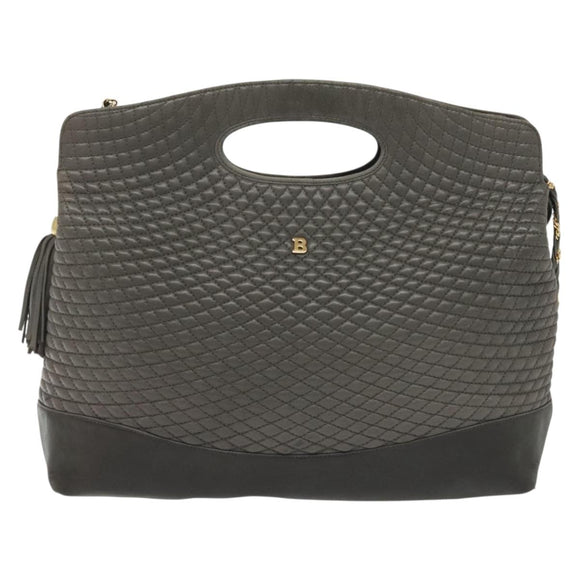 BALLY Quilted Hand Bag Leather 2way Gray Gold Auth bs29340