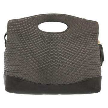 BALLY Quilted Hand Bag Leather 2way Gray Gold Auth bs29340 - 0