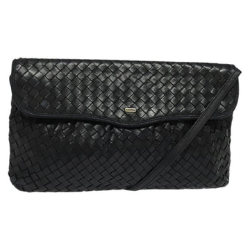 BALLY Shoulder Bag Leather Black Gold Auth bs29341