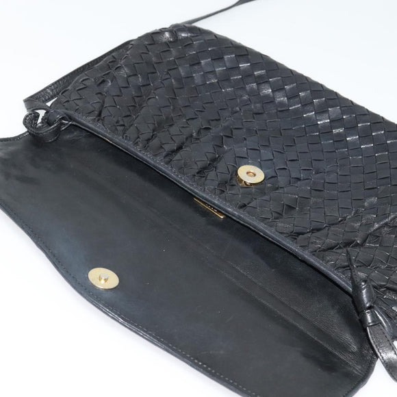 BALLY Shoulder Bag Leather Black Gold Auth bs29341