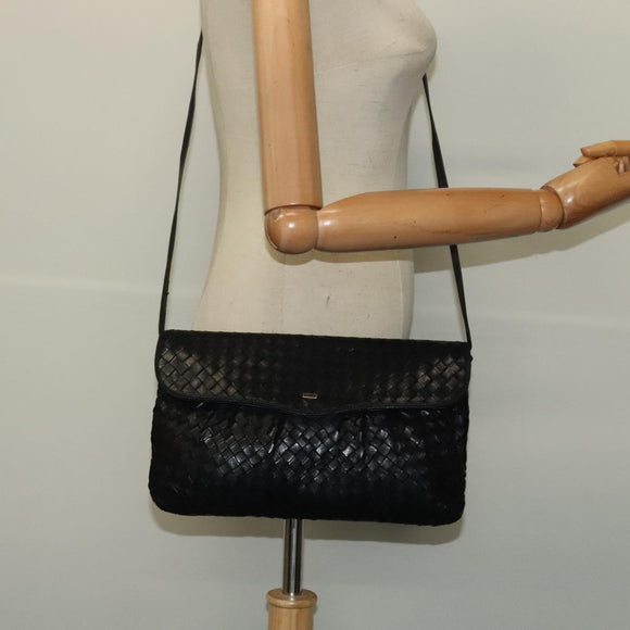 BALLY Shoulder Bag Leather Black Gold Auth bs29341