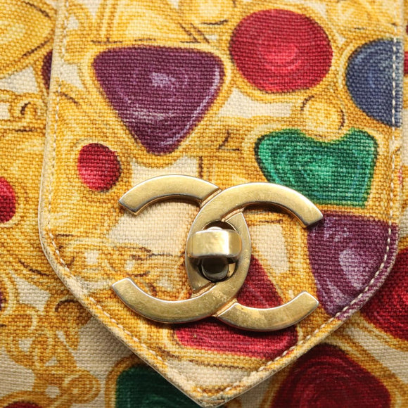 CHANEL Tote Bag Canvas Yellow Gold CC Auth bs29342