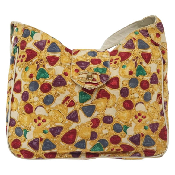 CHANEL Tote Bag Canvas Yellow Gold CC Auth bs29342