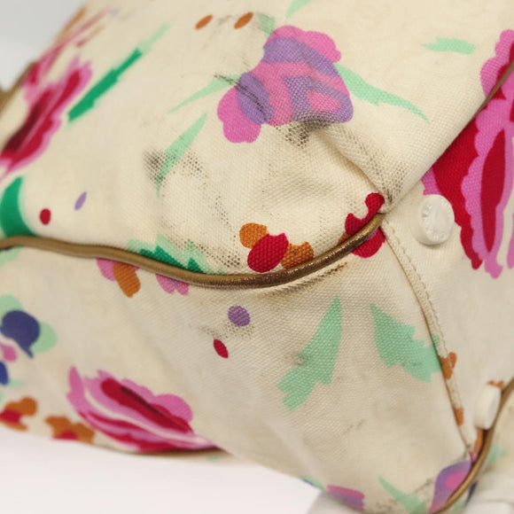 CHANEL Tote Bag Canvas White Gold CC Auth bs29343