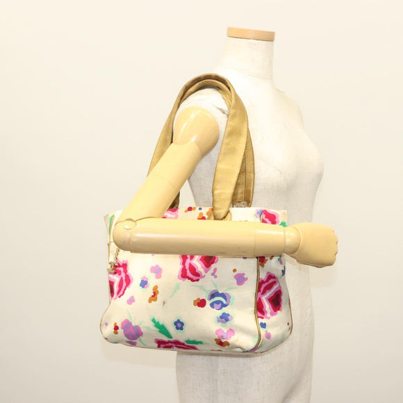 CHANEL Tote Bag Canvas White Gold CC Auth bs29343