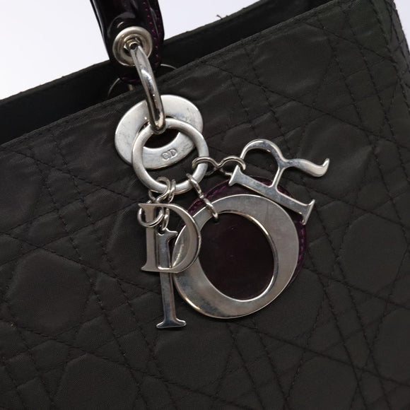 Christian Dior Canage Hand Bag Nylon Khaki Purple Silver Auth bs29344
