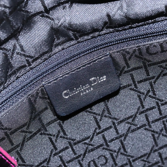 Christian Dior Canage Hand Bag Nylon Khaki Purple Silver Auth bs29344