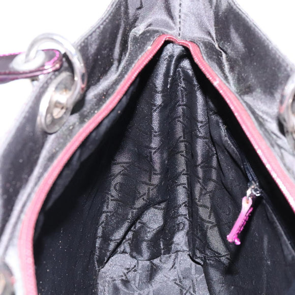 Christian Dior Canage Hand Bag Nylon Khaki Purple Silver Auth bs29344