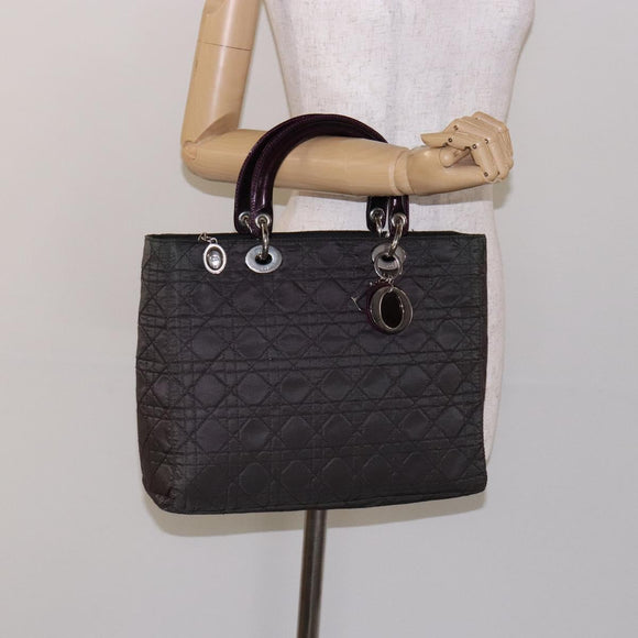 Christian Dior Canage Hand Bag Nylon Khaki Purple Silver Auth bs29344