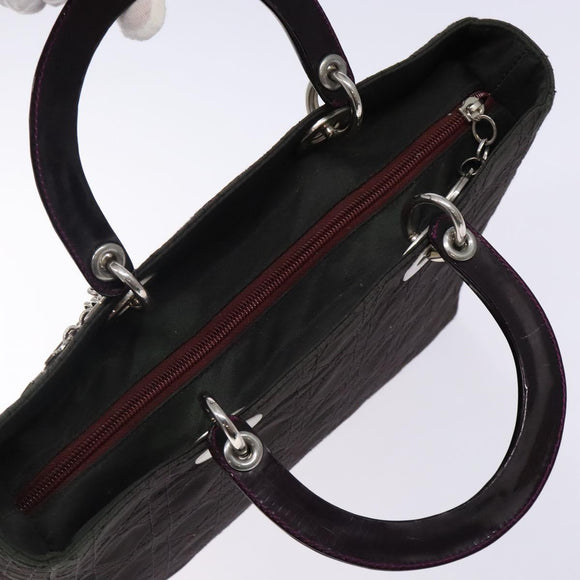 Christian Dior Canage Hand Bag Nylon Khaki Purple Silver Auth bs29344