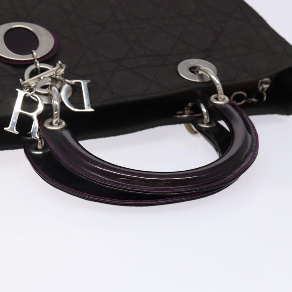 Christian Dior Canage Hand Bag Nylon Khaki Purple Silver Auth bs29344