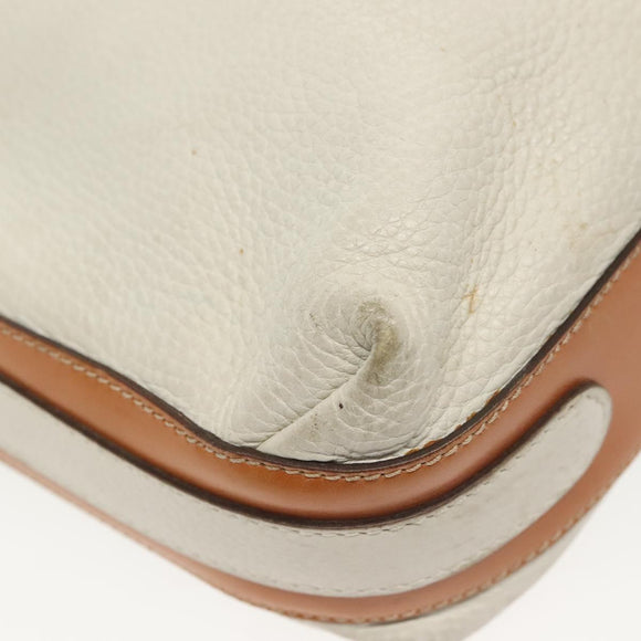 CELINE Shoulder Bag Leather White Silver Auth bs29347