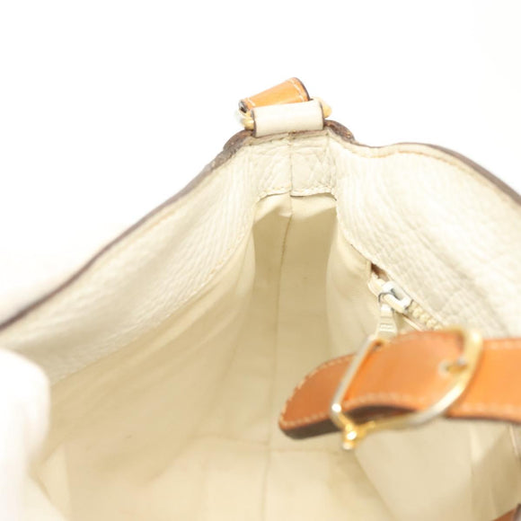 CELINE Schoudertas Leer Wit Zilver Auth bs29347