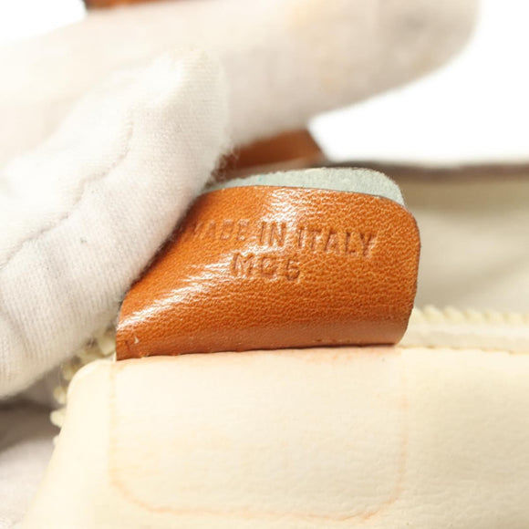 CELINE Shoulder Bag Leather White Silver Auth bs29347