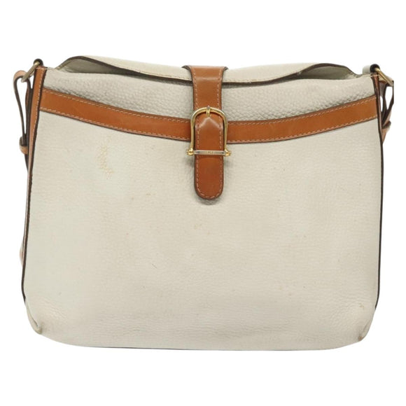 CELINE Schoudertas Leer Wit Zilver Auth bs29347