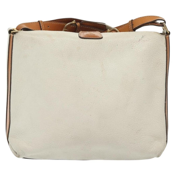 CELINE Schoudertas Leer Wit Zilver Auth bs29347
