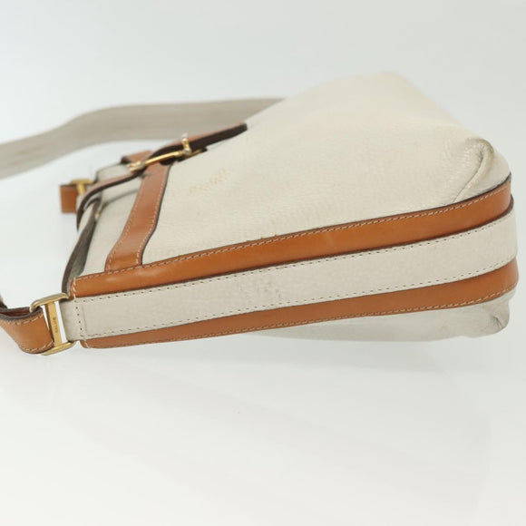 CELINE Shoulder Bag Leather White Silver Auth bs29347