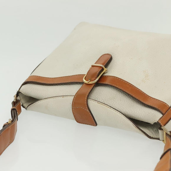 CELINE Schoudertas Leer Wit Zilver Auth bs29347