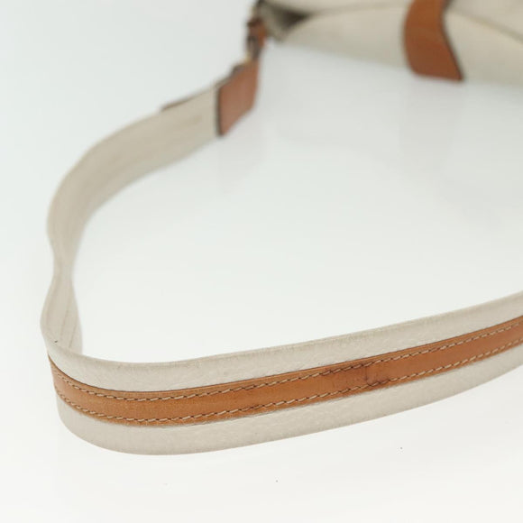 CELINE Shoulder Bag Leather White Silver Auth bs29347